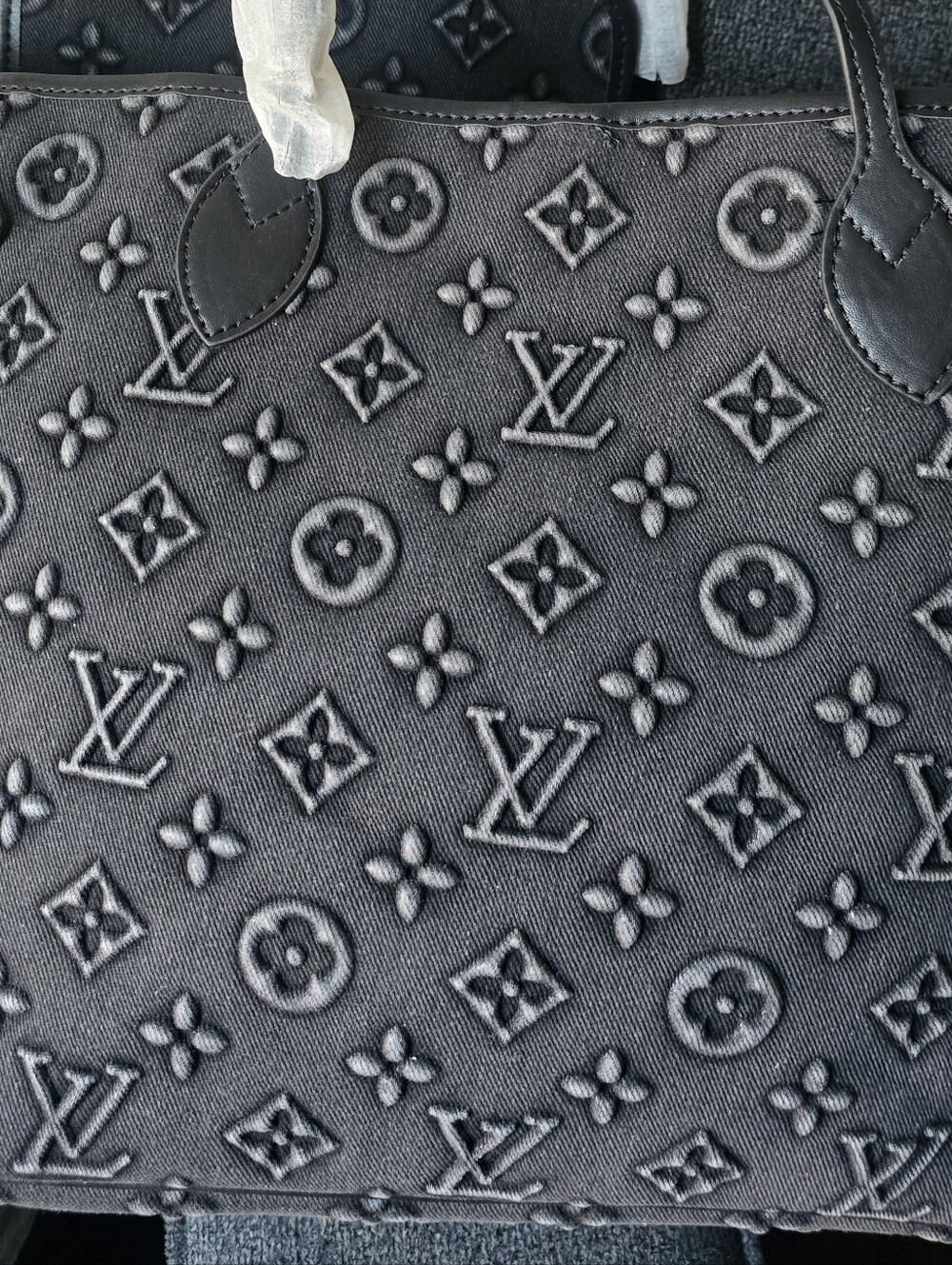 Cotton Denim Delux Allways Filled Tote Bag —Washed Chrome Grey Coal Black Trim - Picture 9 of 16
